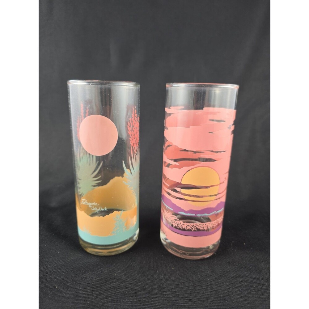 Vintage Panache By Wolly Clark Desert Sunset Cactus Drinking Glasses Set of 2
